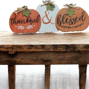 Thankful & Blessed Pumpkin Decor - with Diamond Art Accent Lettering